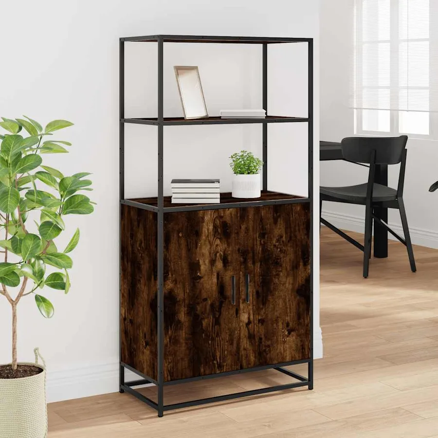 Buffet haut chêne fumé 68x35x139 cm bois d'ingénierie métal - 3