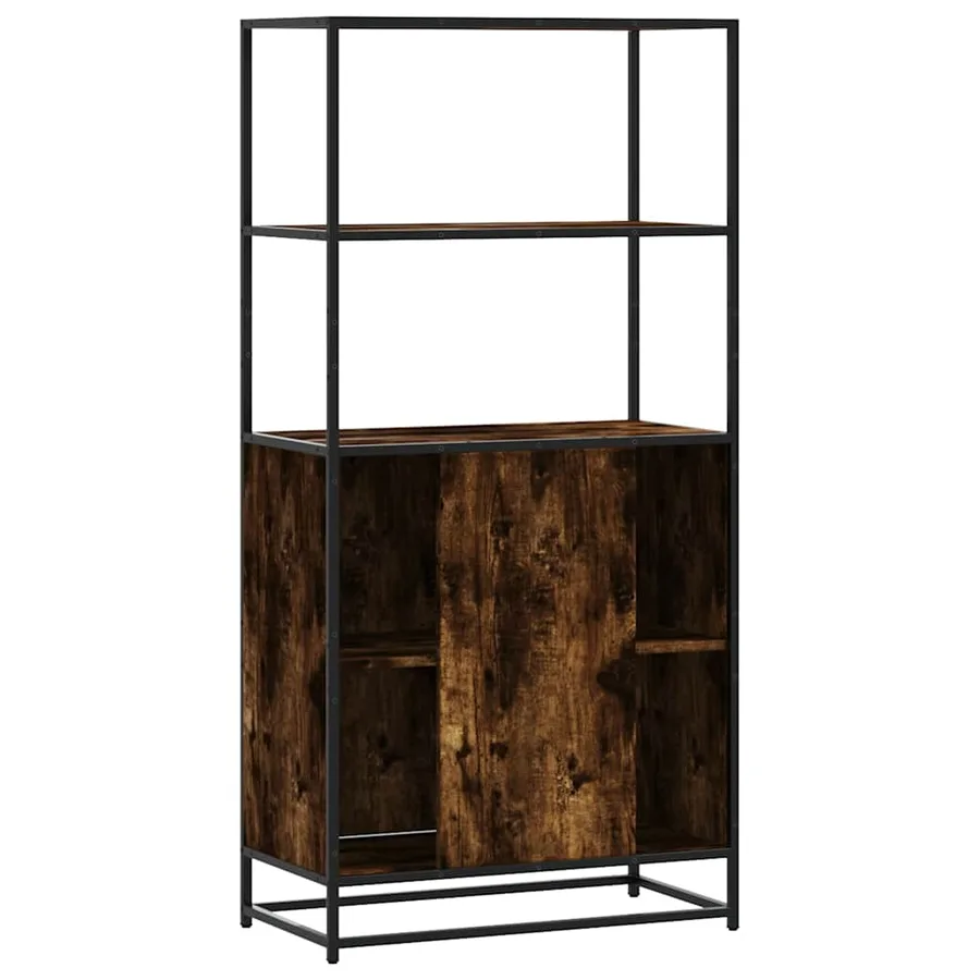 Buffet haut chêne fumé 68x35x139 cm bois d'ingénierie métal - 6
