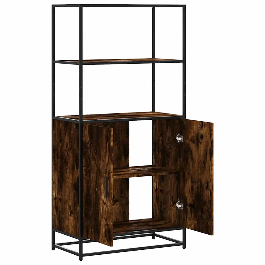 Buffet haut chêne fumé 68x35x139 cm bois d'ingénierie métal - 7