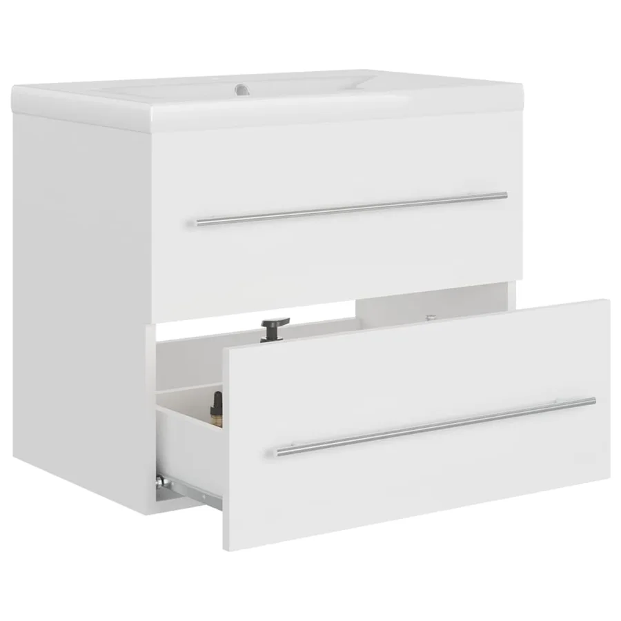 Armoire d'évier avec lavabo intégré Blanc Aggloméré - 4