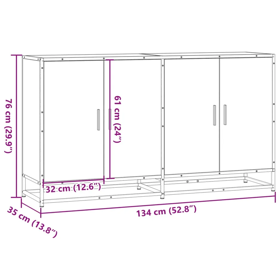 Buffet chêne sonoma 134x35x76 cm bois d'ingénierie - 10