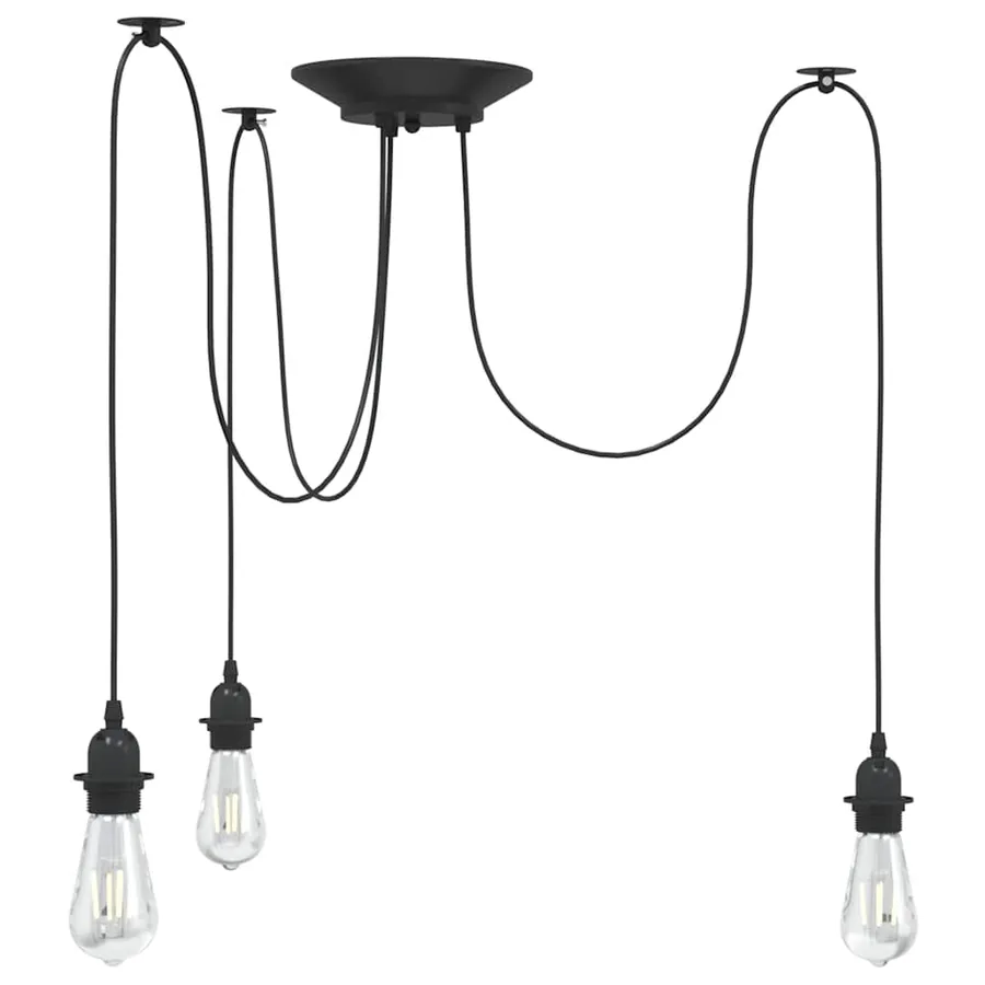 Lampe suspendue avec 3 porte-lampes E27 noir métal