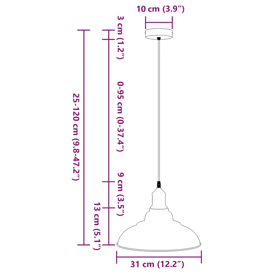Lampe suspendue réglable hauteur E27 jaune brillant Ø31cm métal - 11