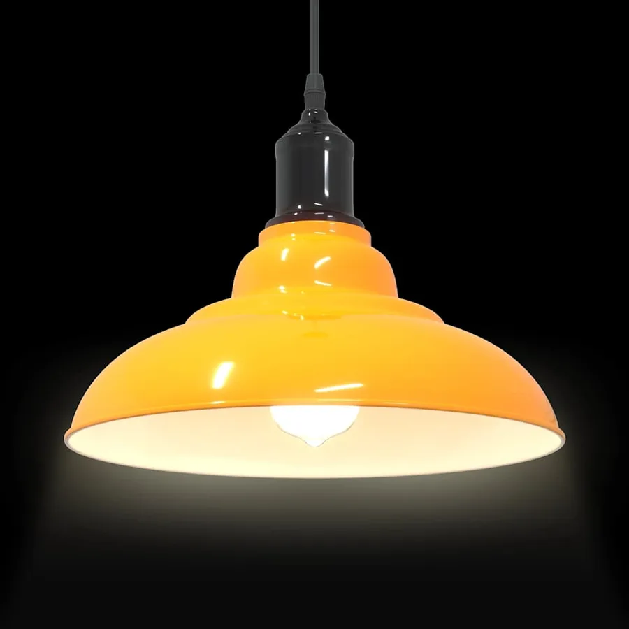 Lampe suspendue réglable hauteur E27 jaune brillant Ø31cm métal - 6