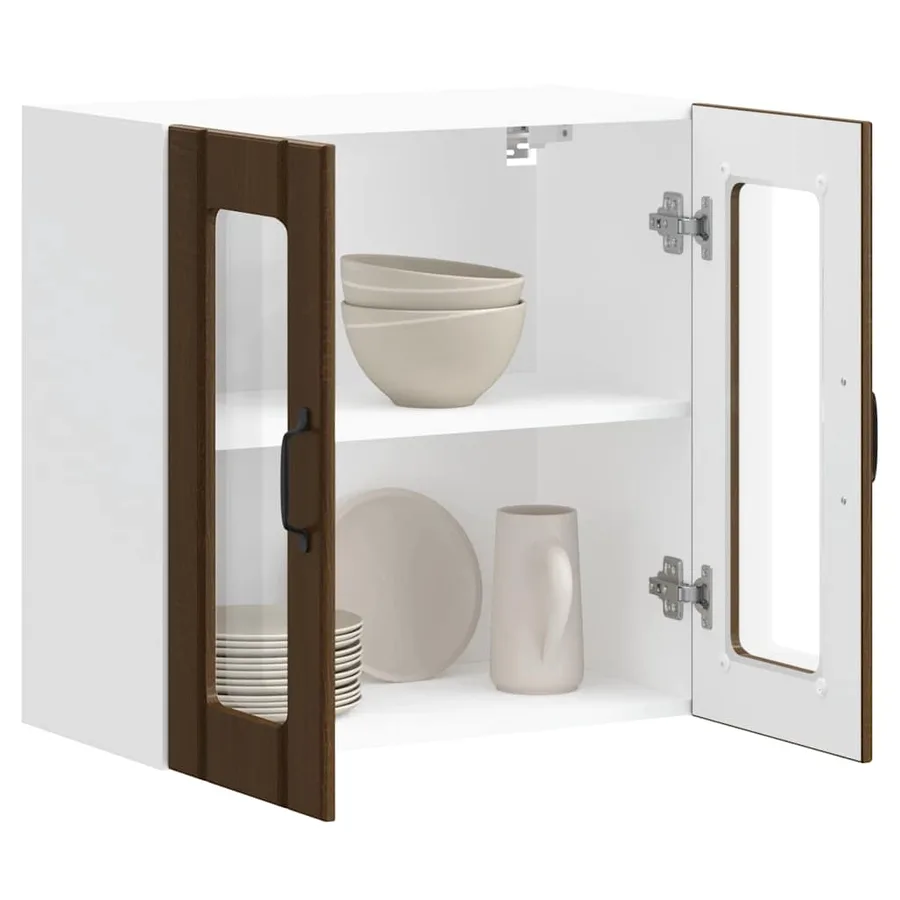 Armoire murale de cuisine et porte en verre Lucca chêne marron - 5