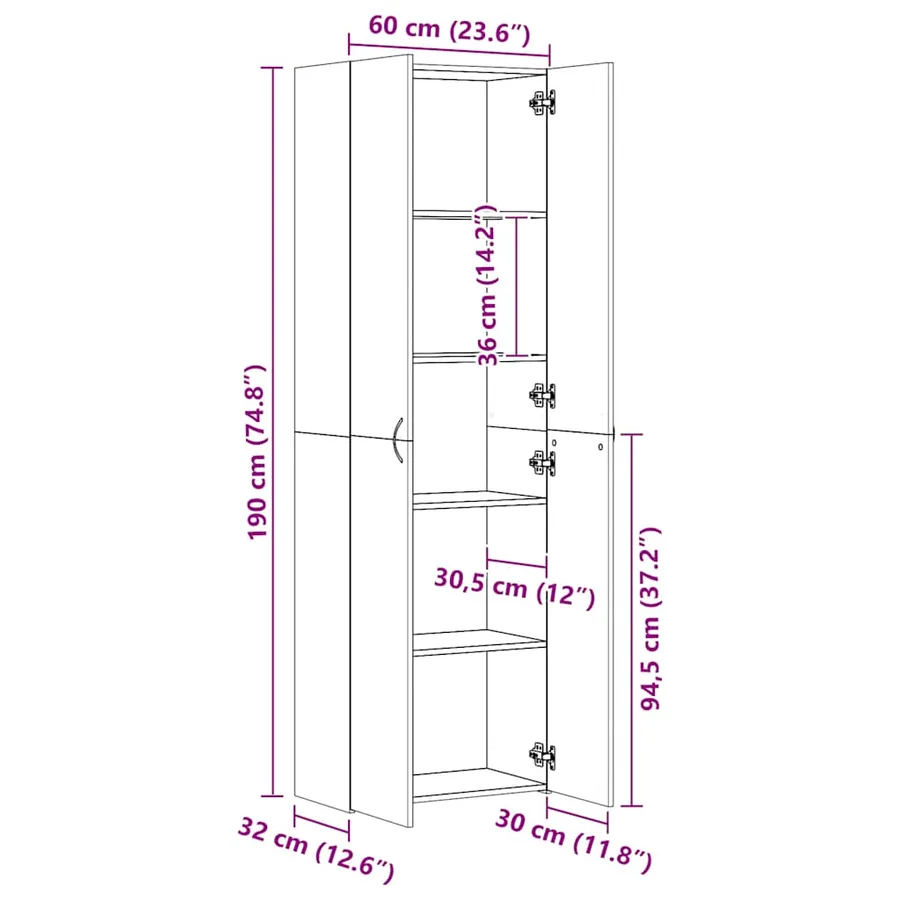 Buffet haut chêne artisanal 60x32x190 cm bois d'ingénierie - 9