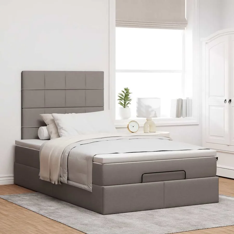 Cadre de lit ottoman avec matelas taupe 120x190 cm tissu - 3