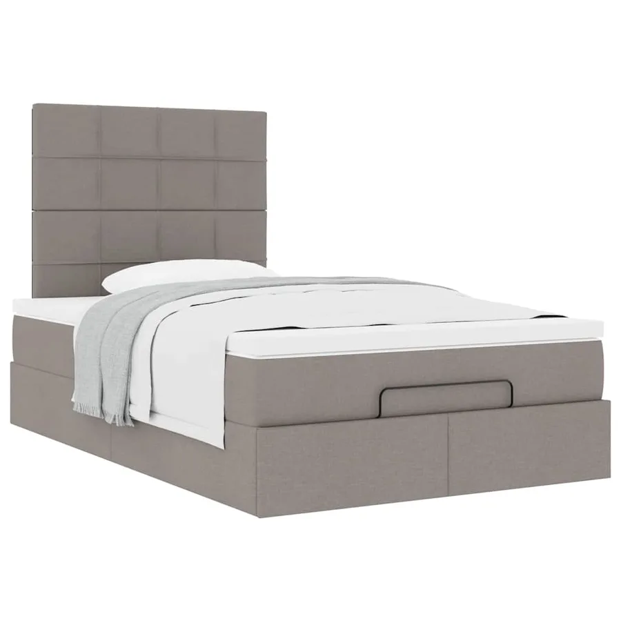 Cadre de lit ottoman avec matelas taupe 120x190 cm tissu - 5