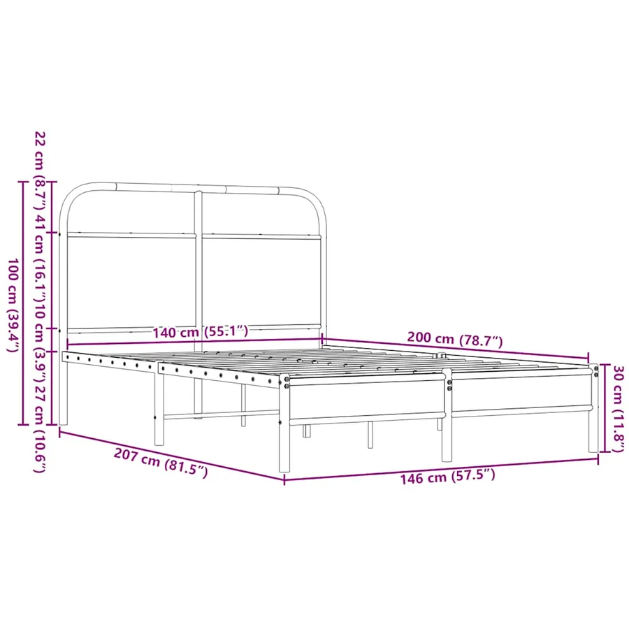 Cadre de lit sans matelas 140x200 cm chêne marron - 9
