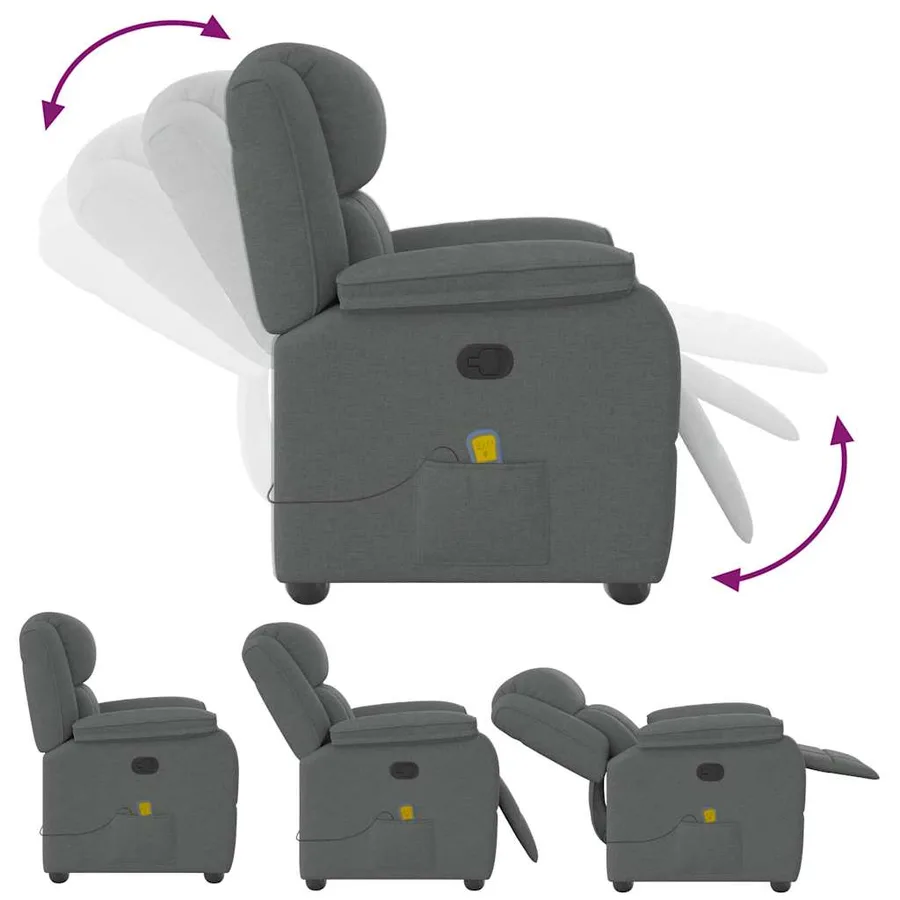 Fauteuil de massage inclinable Gris foncé Tissu - 7