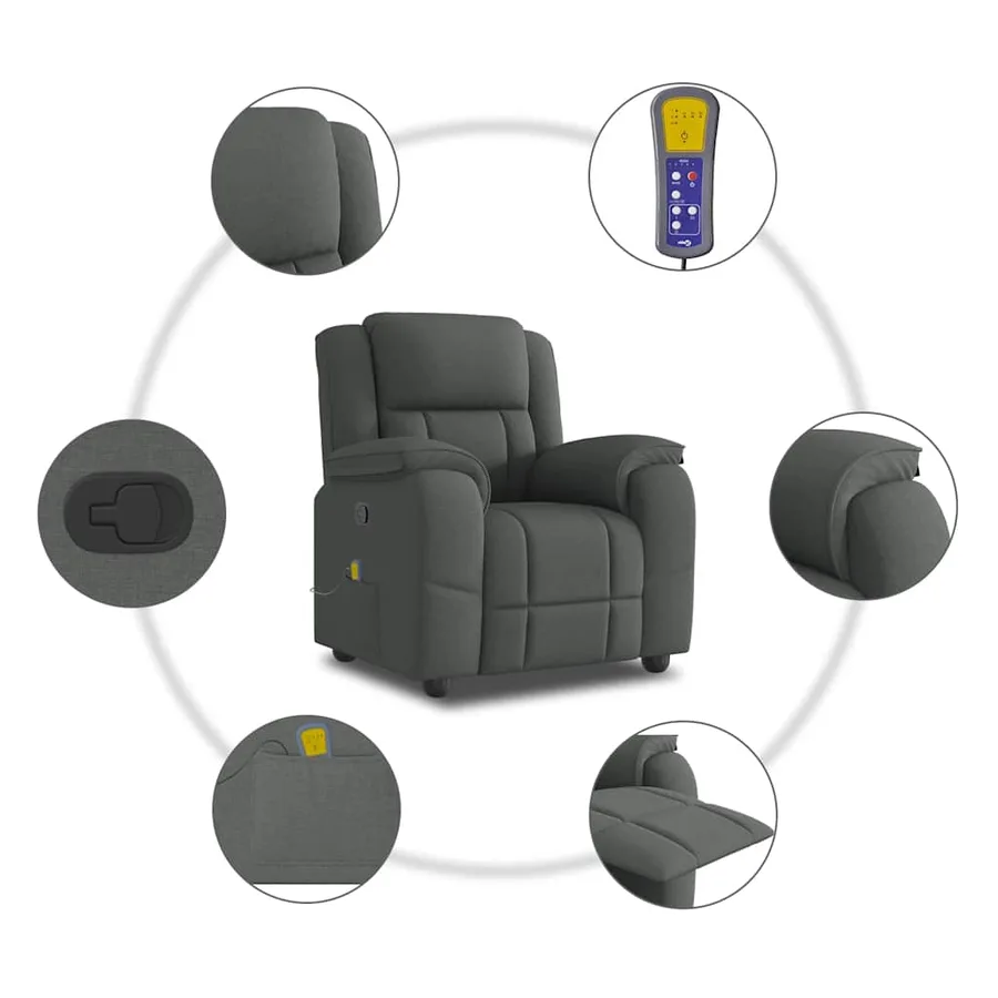 Fauteuil de massage inclinable Gris foncé Tissu - 8