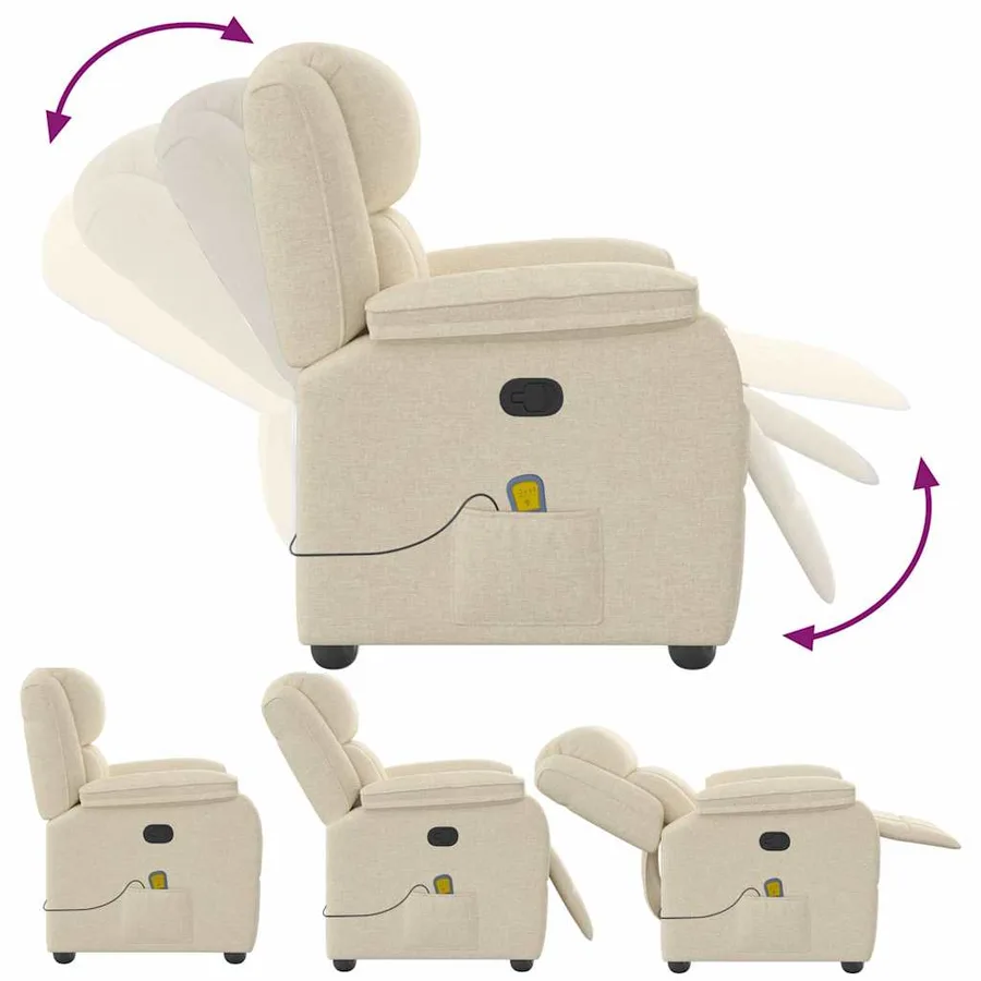 Fauteuil de massage inclinable Crème Tissu - 7