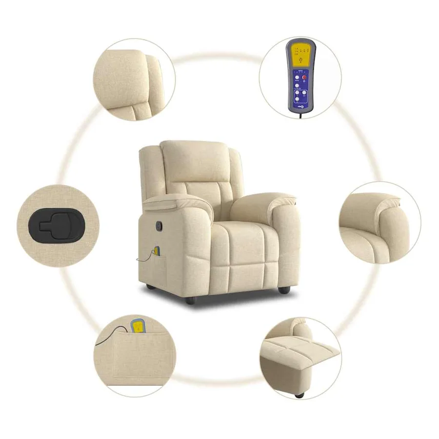 Fauteuil de massage inclinable Crème Tissu - 8