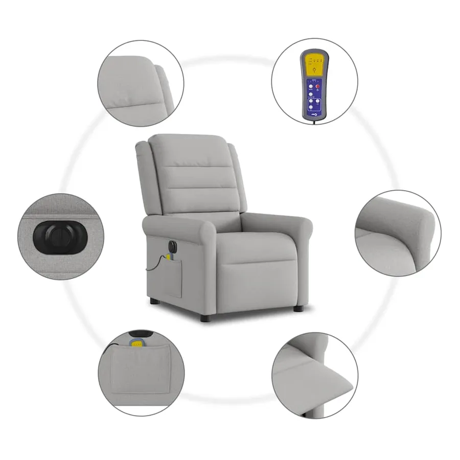 Fauteuil de massage inclinable électrique gris nuage tissu - 10