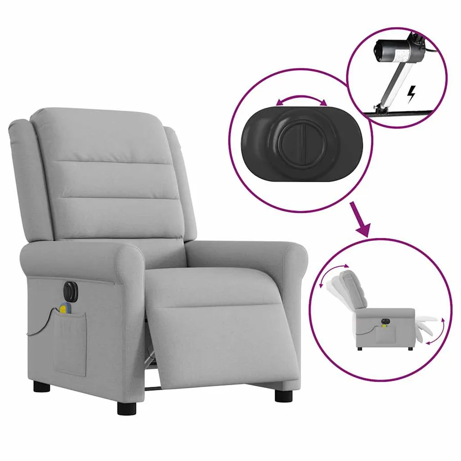 Fauteuil de massage inclinable électrique gris nuage tissu - 9