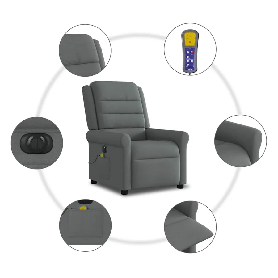 Fauteuil inclinable de massage électrique gris foncé tissu - 10