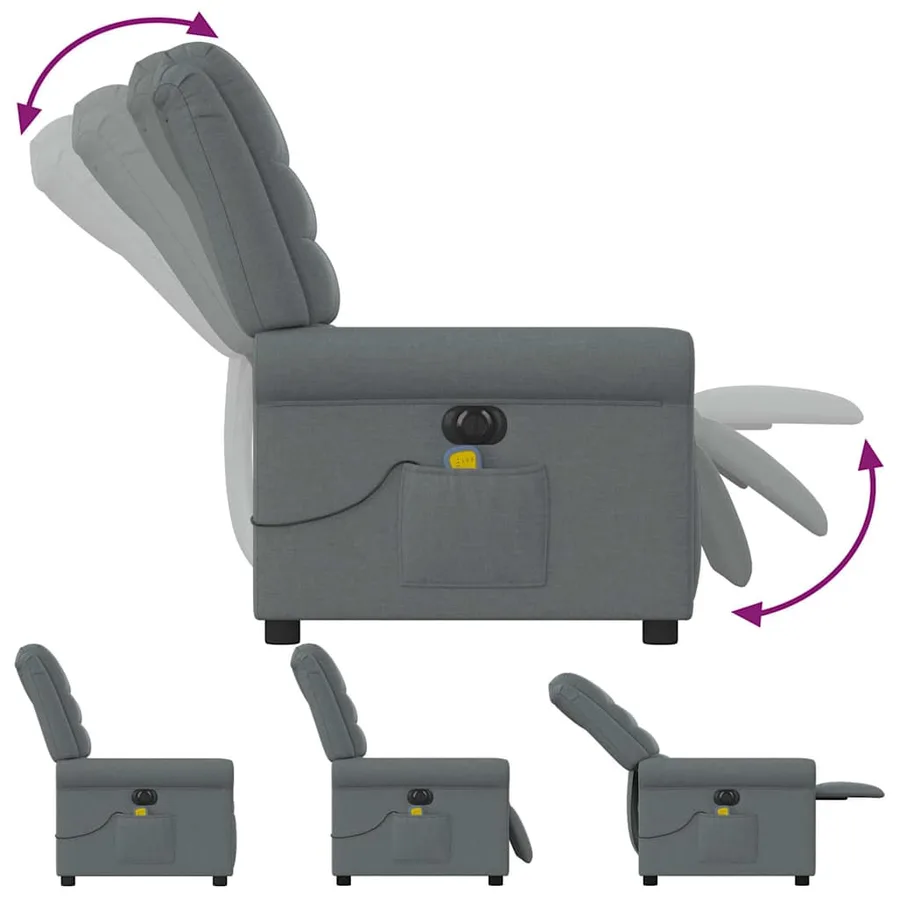 Fauteuil inclinable de massage électrique gris foncé tissu - 8