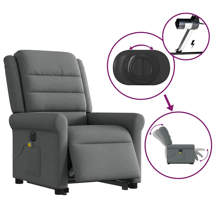 Fauteuil inclinable de massage électrique Gris foncé Tissu - 10