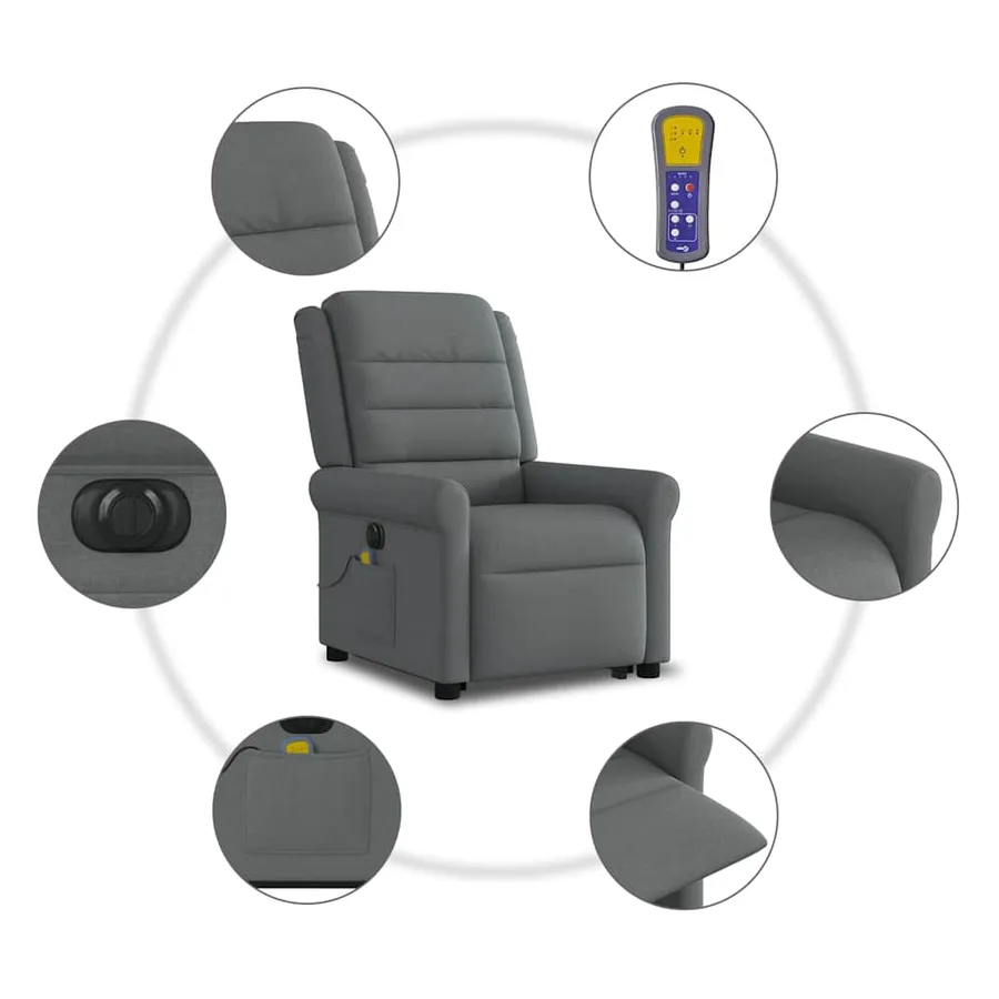 Fauteuil inclinable de massage électrique Gris foncé Tissu - 11