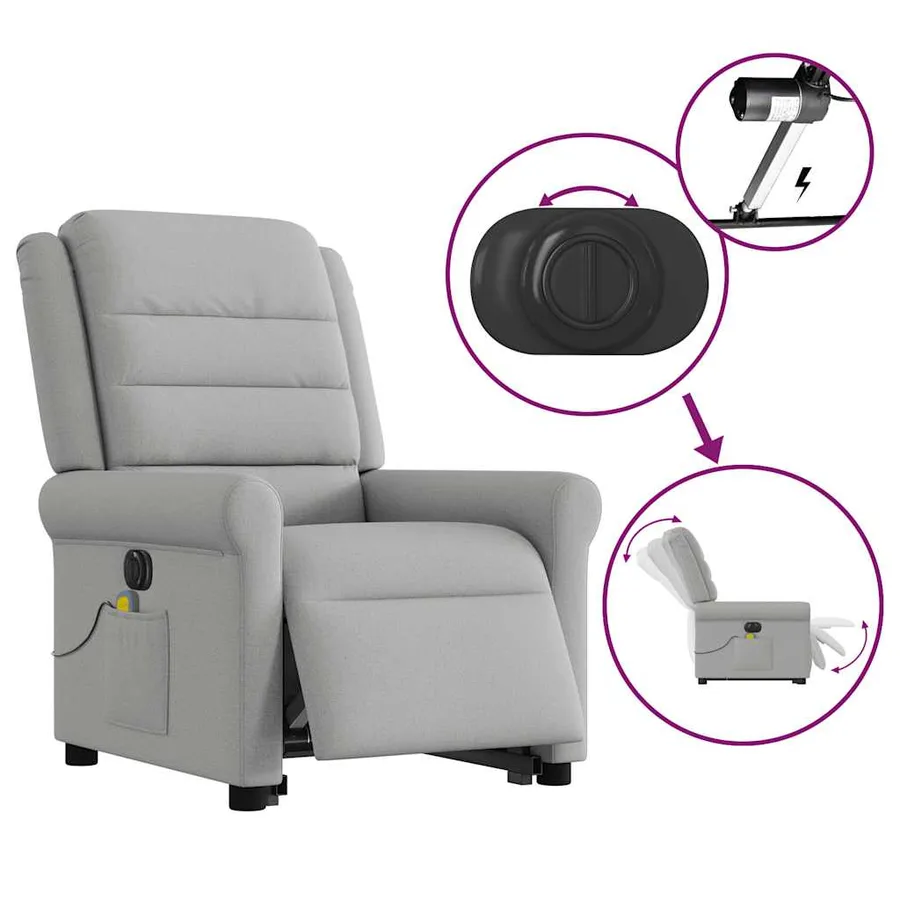 Fauteuil inclinable de massage électrique gris nuage tissu - 10
