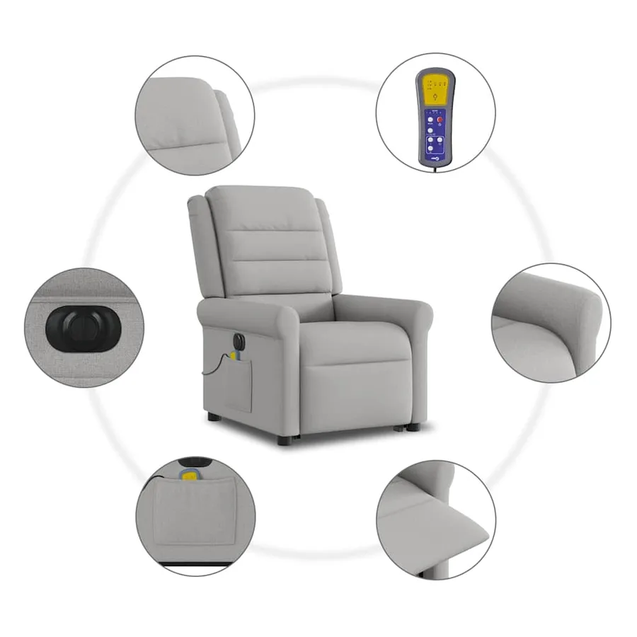 Fauteuil inclinable de massage électrique gris nuage tissu - 11