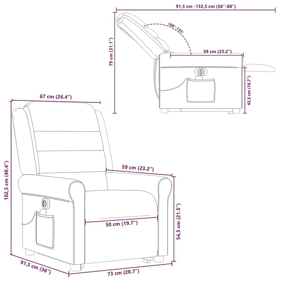 Fauteuil inclinable de massage électrique gris nuage tissu - 17