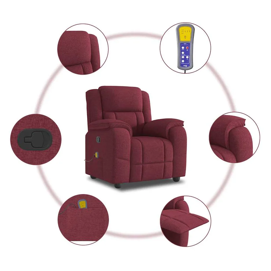 Fauteuil de massage inclinable Rouge bordeaux Tissu - 8