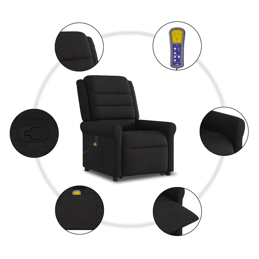 Fauteuil de massage inclinable Noir Tissu - 10