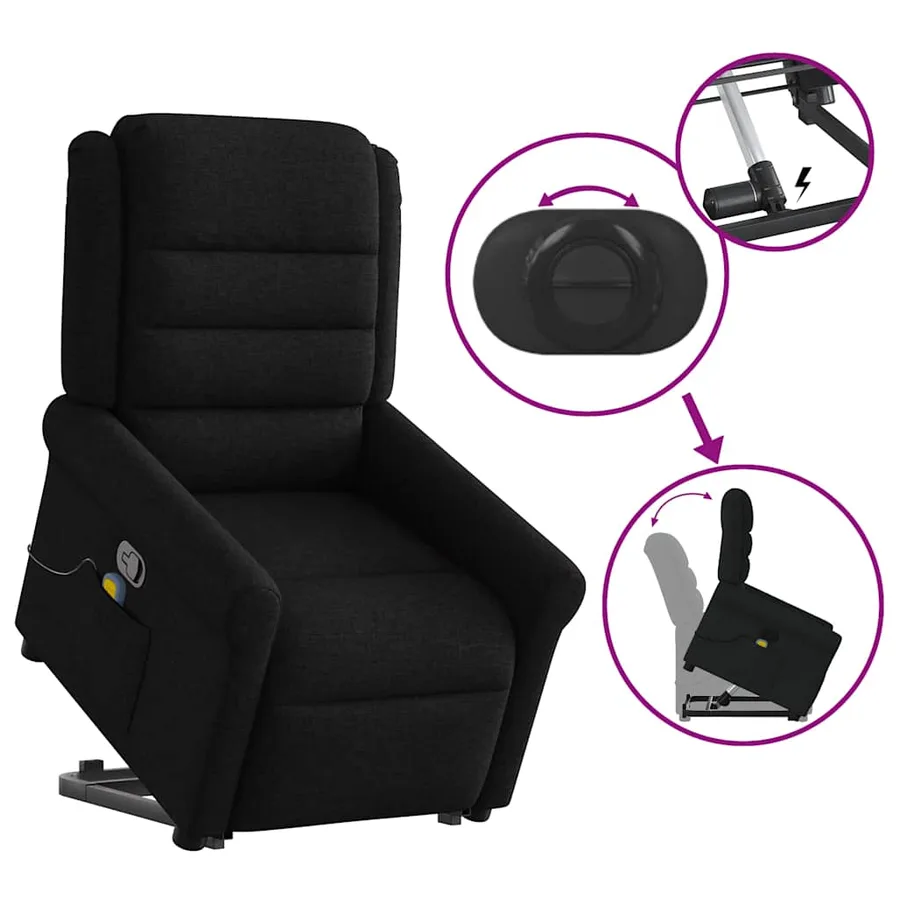 Fauteuil de massage inclinable Noir Tissu - 9