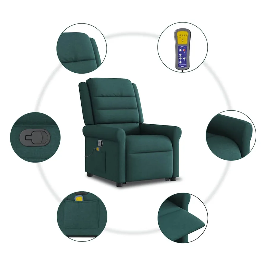 Fauteuil inclinable de massage Vert foncé Tissu - 10