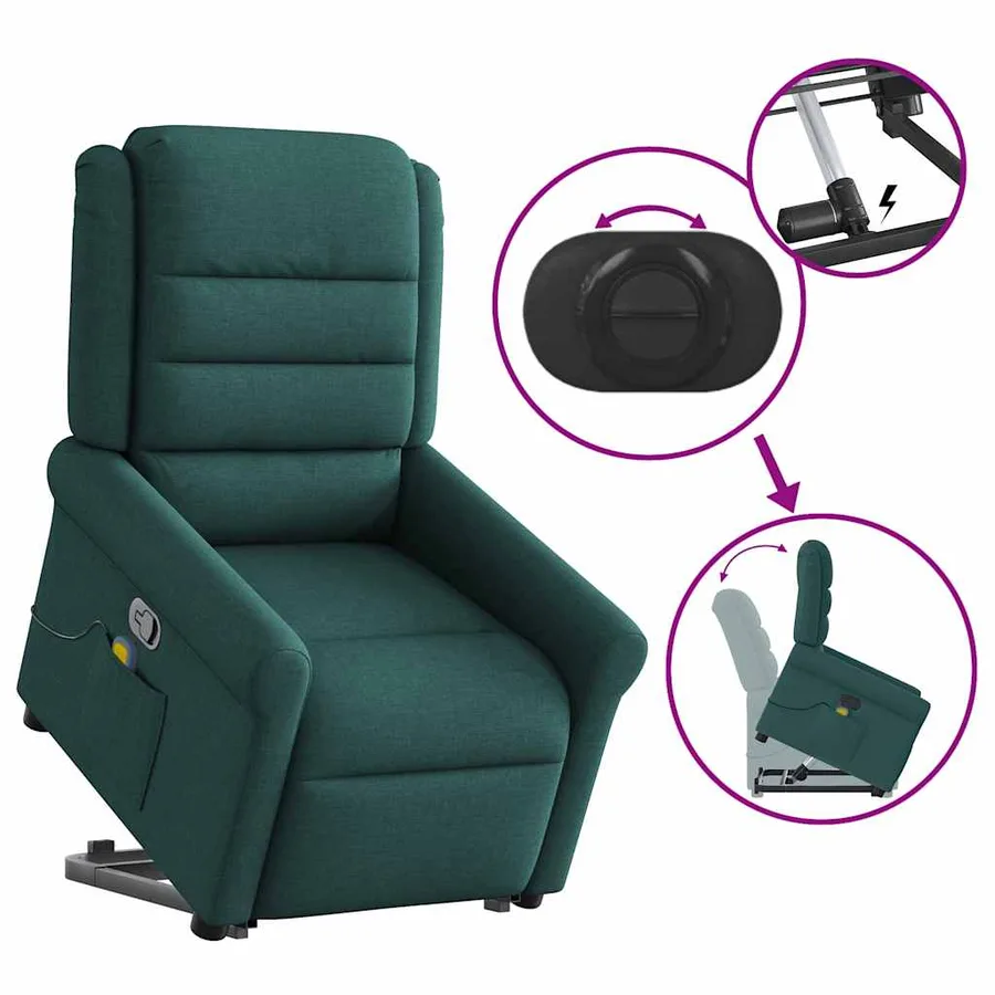 Fauteuil inclinable de massage Vert foncé Tissu - 9