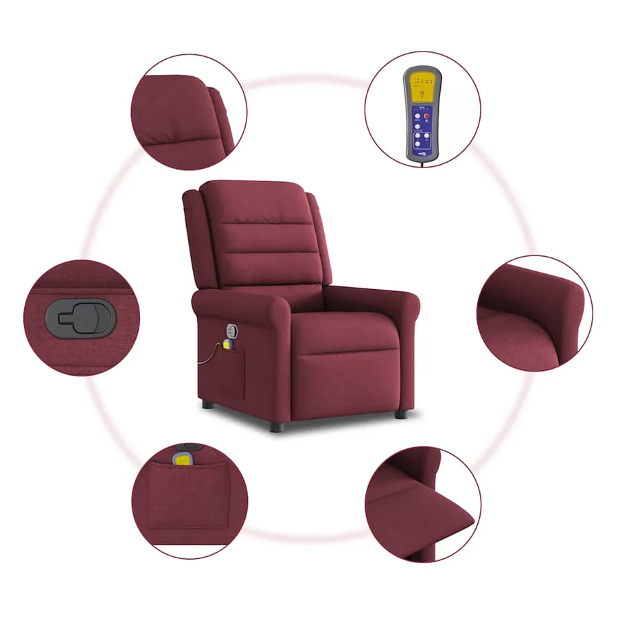 Fauteuil de massage inclinable Rouge bordeaux Tissu - 10