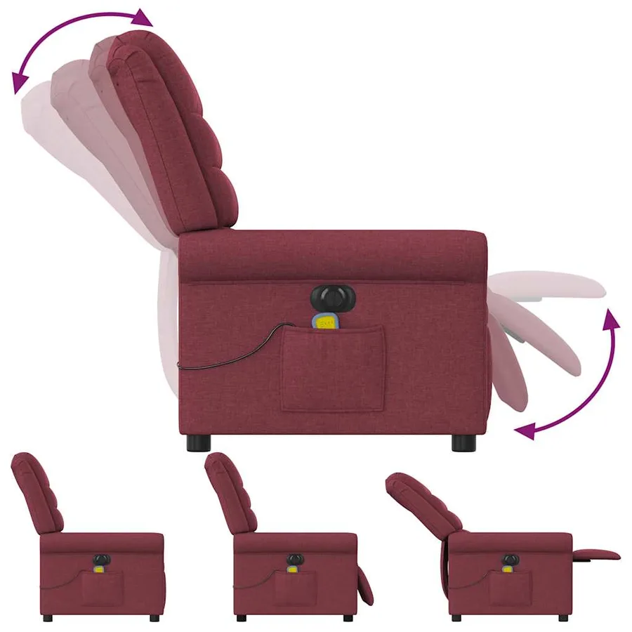 Fauteuil de massage inclinable électrique Rouge bordeaux Tissu - 8