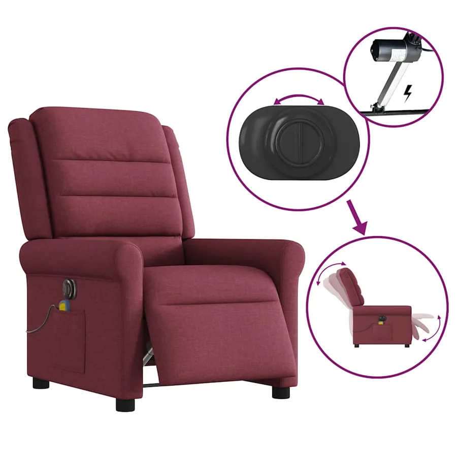 Fauteuil de massage inclinable électrique Rouge bordeaux Tissu - 9