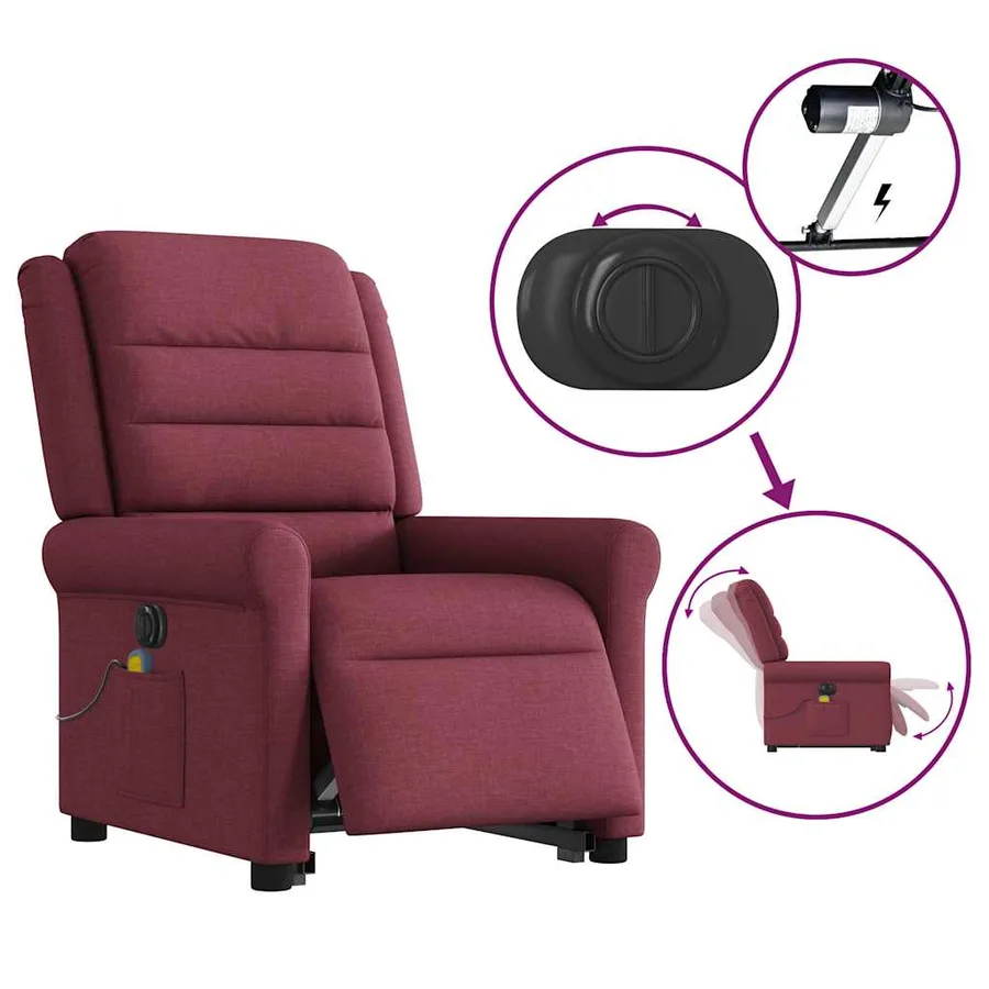 Fauteuil inclinable de massage électrique Rouge bordeaux Tissu - 10