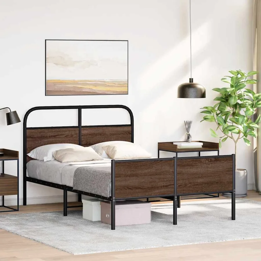Cadre de lit sans matelas 135x190 cm chêne marron - 4
