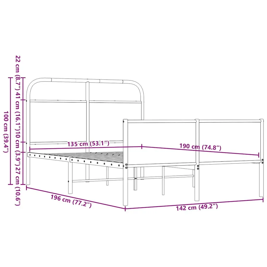 Cadre de lit sans matelas 135x190 cm chêne marron - 9