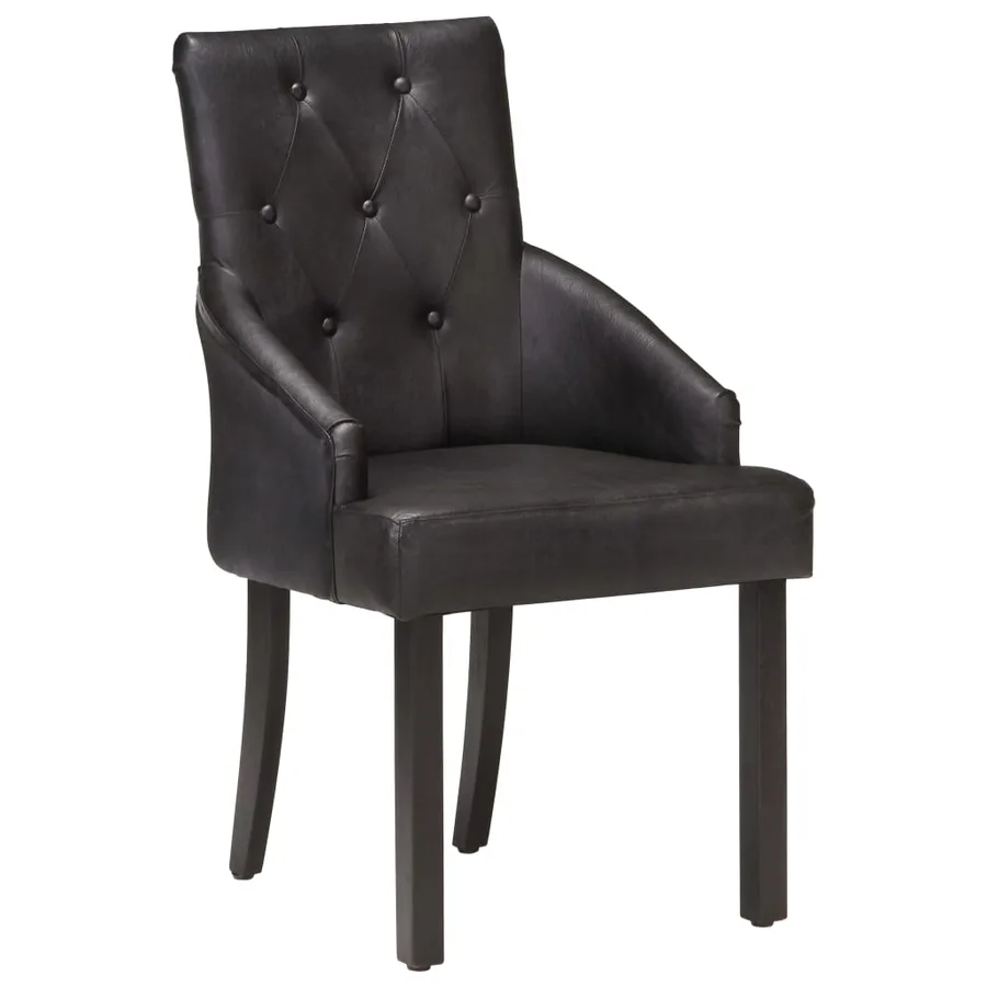 Chaises à manger lot de 6 noir cuir de chèvre véritable - 2