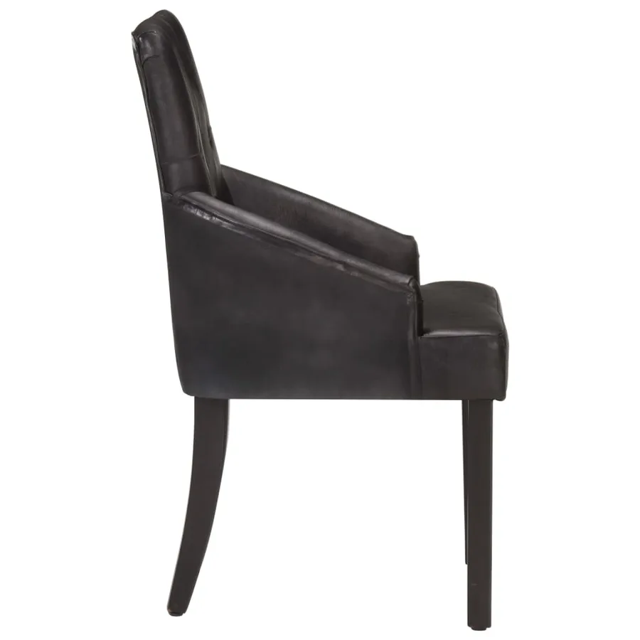 Chaises à manger lot de 6 noir cuir de chèvre véritable - 4