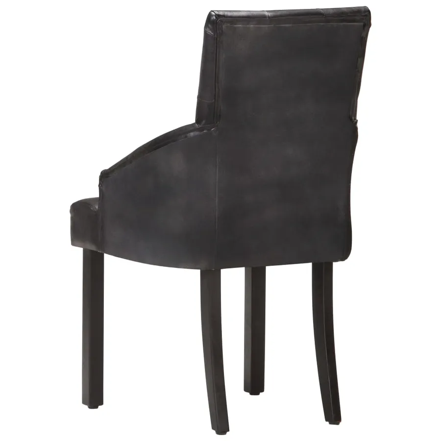 Chaises à manger lot de 6 noir cuir de chèvre véritable - 5