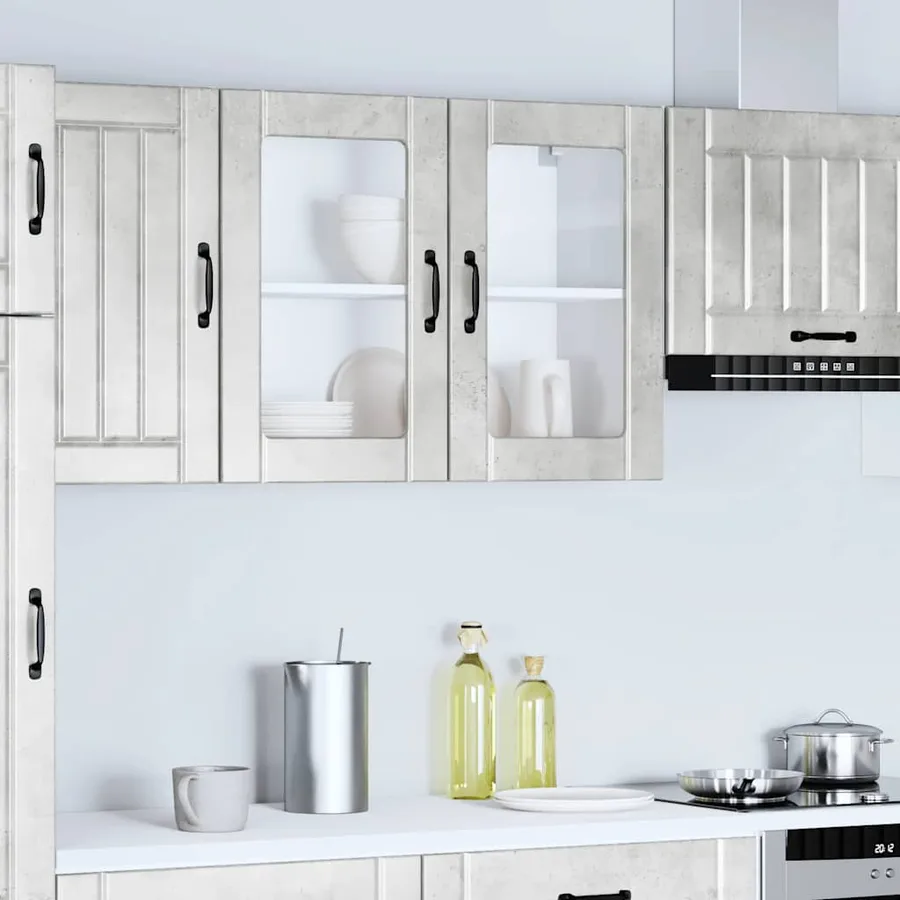Armoire murale de cuisine avec porte en verre Lucca gris béton - 4