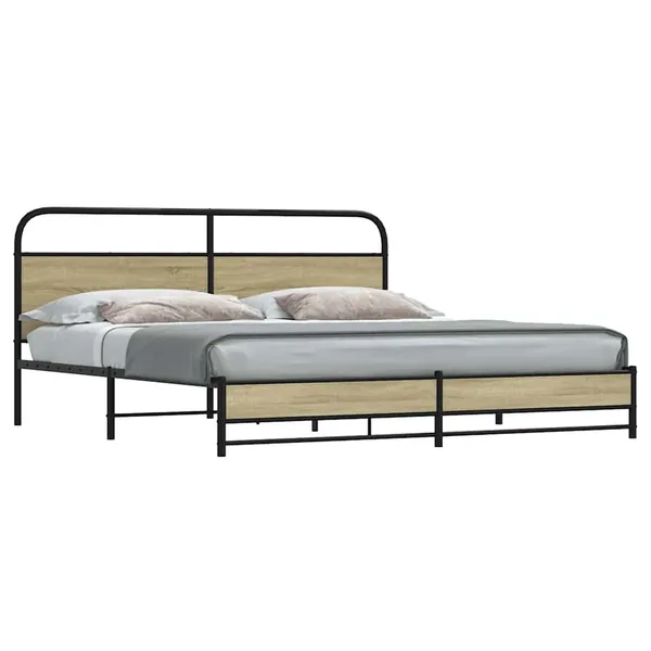 Cadre de lit en métal sans matelas chêne sonoma 200x200 cm