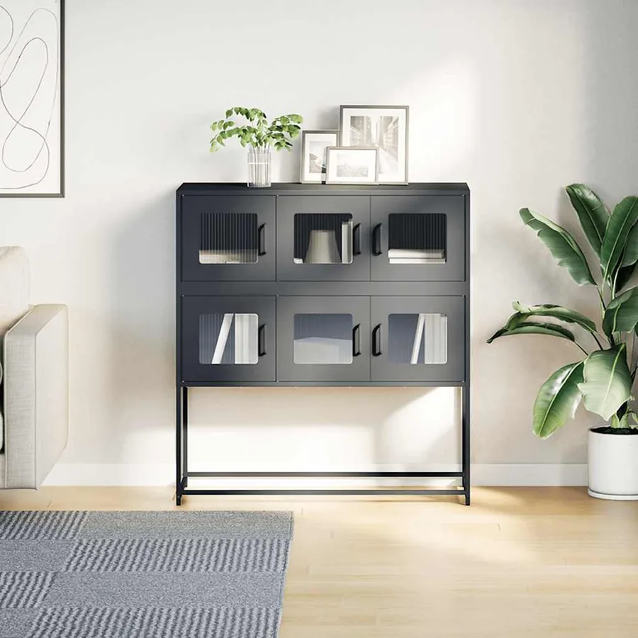 Buffet anthracite 100,5x39x107 cm acier laminé à froid - 4