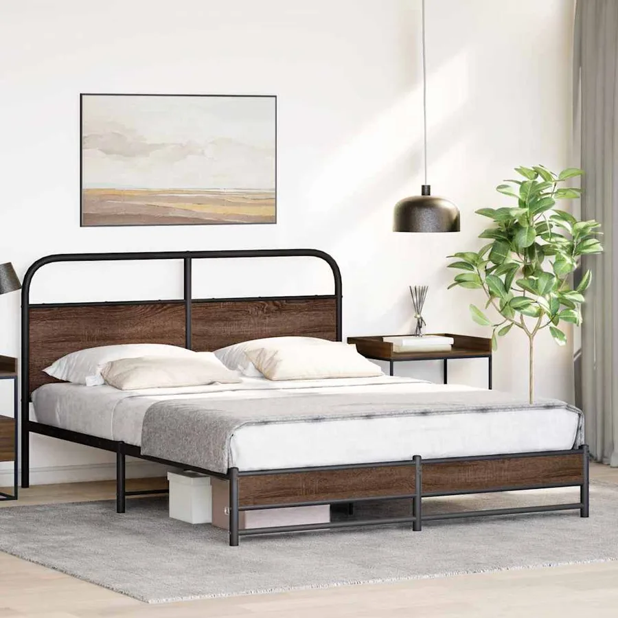 Cadre de lit sans matelas 150x200 cm chêne marron - 4