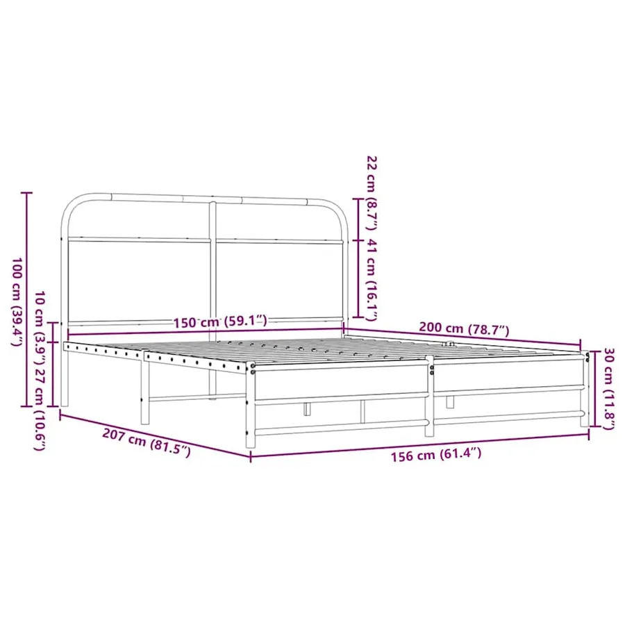 Cadre de lit sans matelas 150x200 cm chêne marron - 9