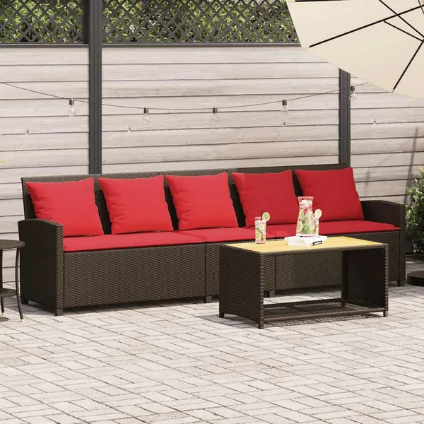 Canapé de jardin avec coussins 5 places brun résine tressée