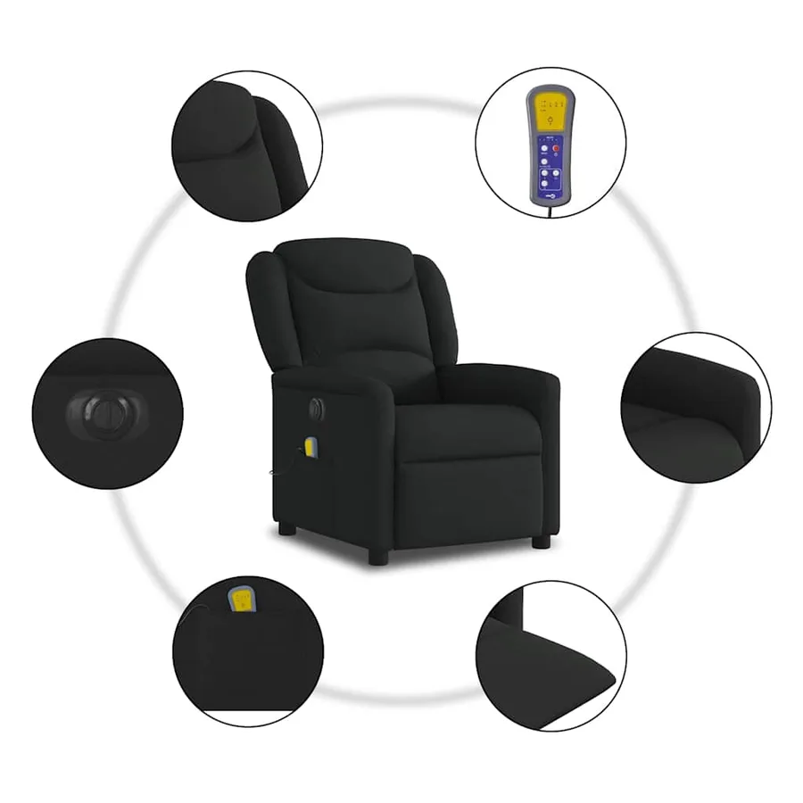Fauteuil de massage inclinable électrique Noir Tissu - 10
