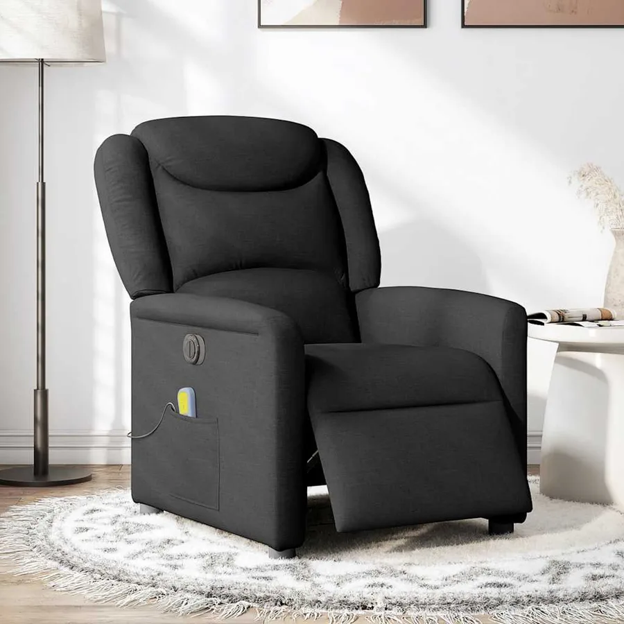 Fauteuil de massage inclinable électrique Noir Tissu - 2