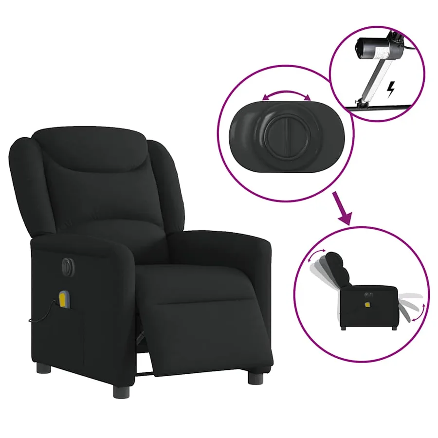 Fauteuil de massage inclinable électrique Noir Tissu - 8