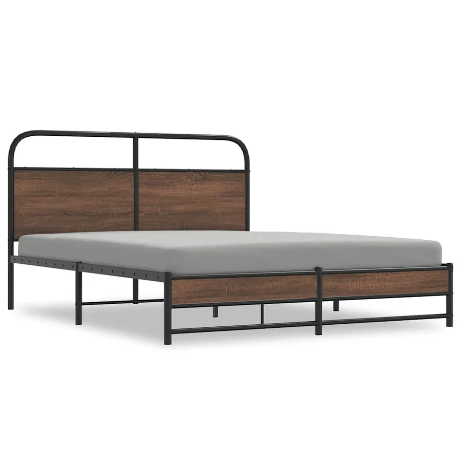 Cadre de lit en métal sans matelas chêne marron 160x200 cm - 2